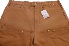 画像4: 未使用★USA製 carharttカーハート ダブルニー ダック地 ペインターパンツ 茶 w44 L32 (4)