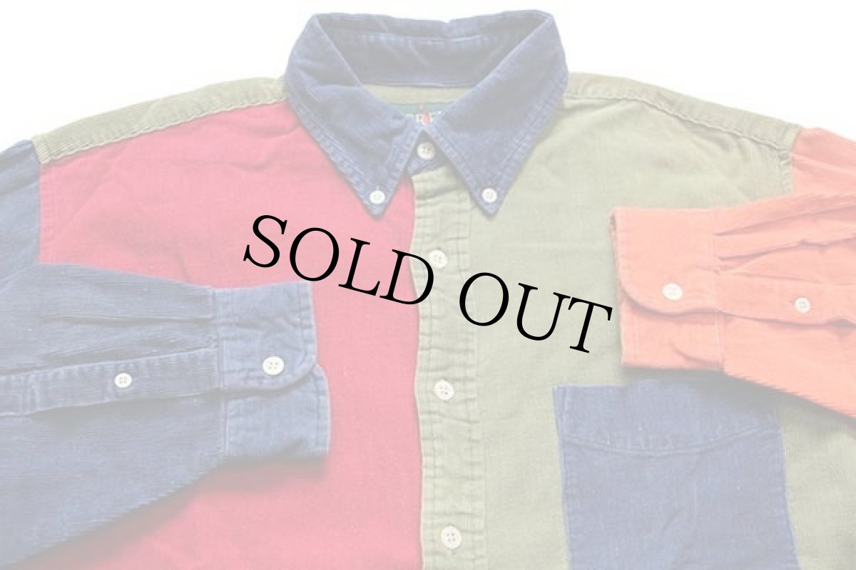 画像3: 90s J.CREW クレイジーパターン ボタンダウン コットン コーデュロイシャツ M (3)