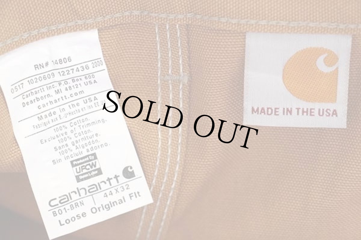 画像6: 未使用★USA製 carharttカーハート ダブルニー ダック地 ペインターパンツ 茶 w44 L32 (6)