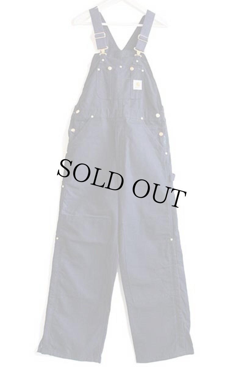 画像2: デッドストック★00s USA製 carharttカーハート ダック地 ダブルニー オーバーオール 濃紺 w34 L30 (2)