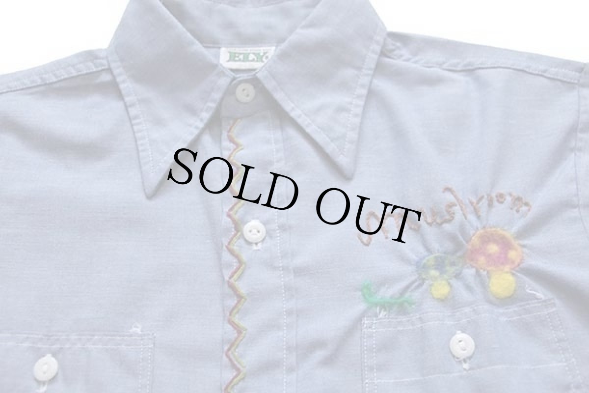 画像3: 70s ELY mushroom HAVE A HAPPY DAY スマイル フェルトパッチ&刺繍 シャンブレーシャツ 20 (3)