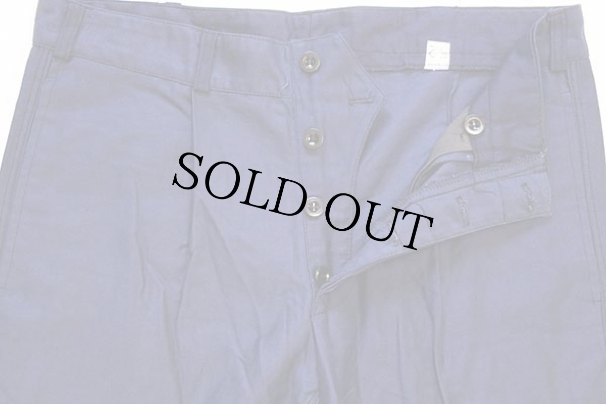 画像4: デッドストック★ビンテージ ユーロ ワンタック コットンサテン ワークパンツ インクブルー 52 (4)