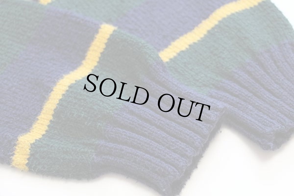 画像5: 90s ポロ ラルフローレン マルチボーダー コットンニット セーター 緑×紺×黄 M (5)