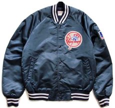 画像1: 90s USA製 Chalk Line MLB New York Yankees ニューヨーク ヤンキース キルティングライナー ナイロンスタジャン 紺 S (1)