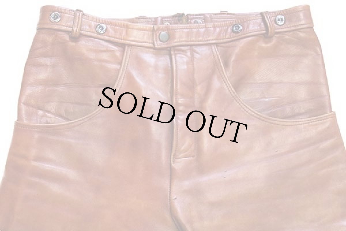 画像4: 70s UNKNOWN レザーパンツ 茶 w34 (4)