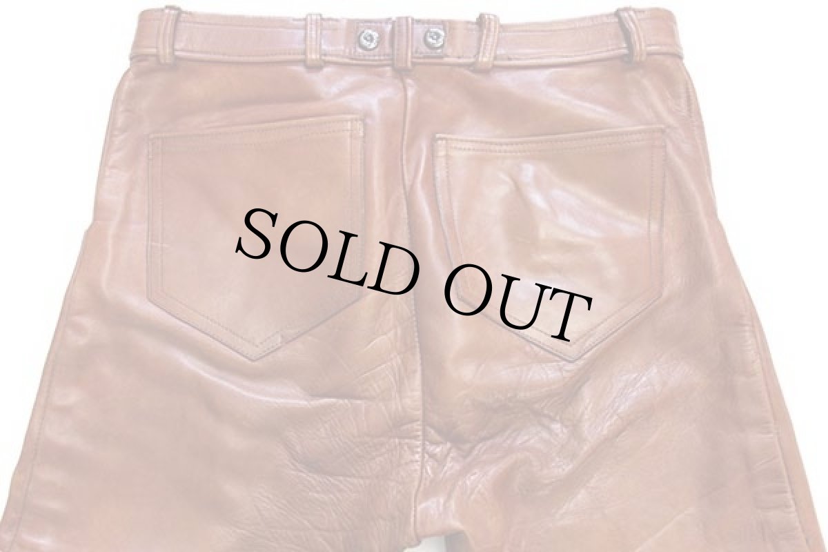 画像5: 70s UNKNOWN レザーパンツ 茶 w34 (5)