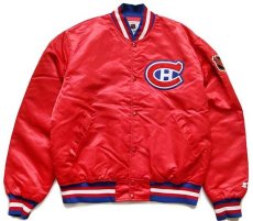 画像1: 90s STARTERスターター NHL MONTREAL CANADIENS パッチ付き キルティングライナー ナイロンスタジャン 赤 L (1)