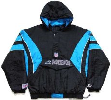 画像1: 00s STARTERスターター NFL CAROLINA PANTHERS ロゴ刺繍 プルオーバー 中綿入り ナイロンパーカー ボーイズXL (1)