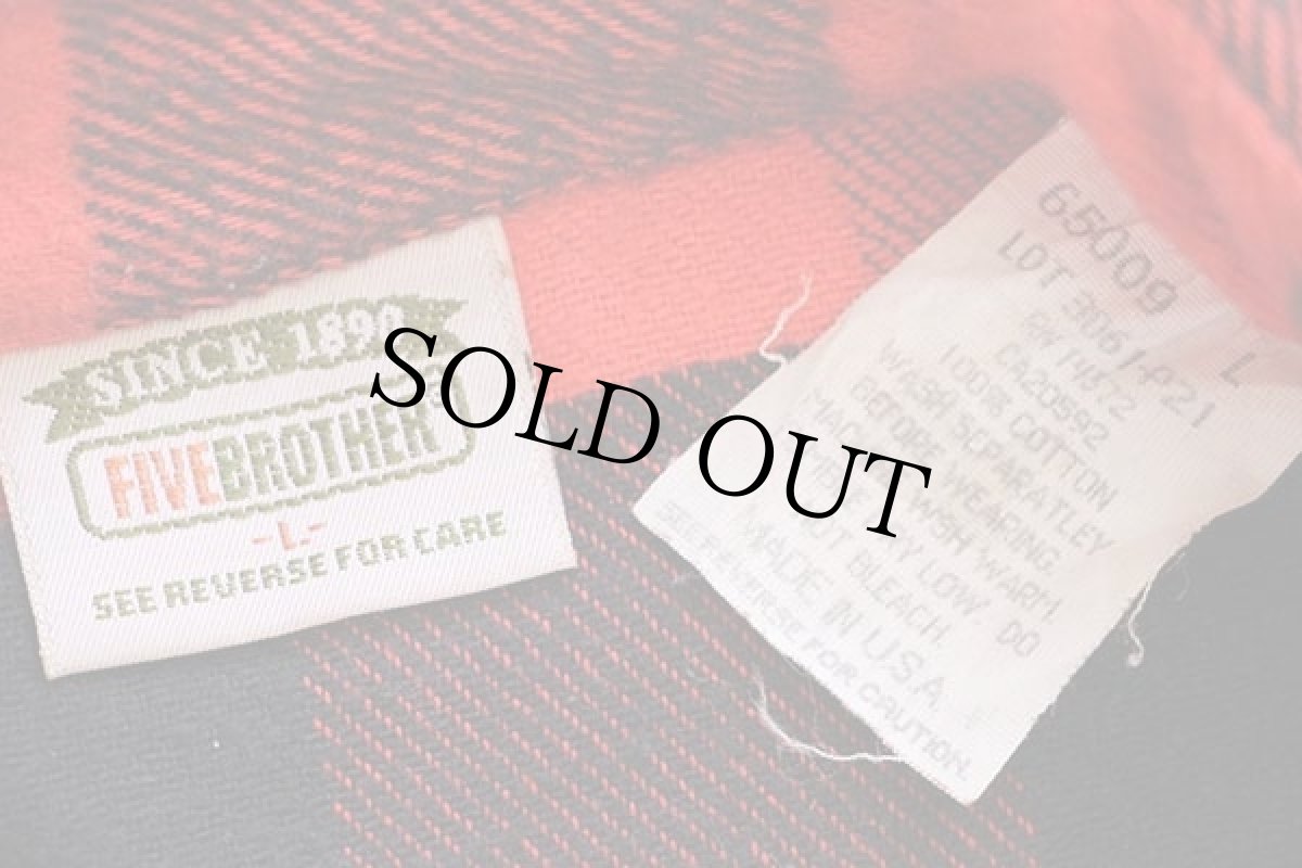 画像4: 90s USA製 FIVE BROTHERファイブブラザー バッファローチェック コットン フランネルシャツ 赤×黒 L (4)