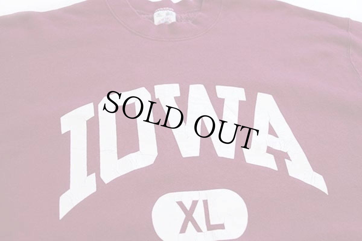 画像3: 90s USA製 IOWA ひび割れプリント スウェット ワインレッド XL (3)