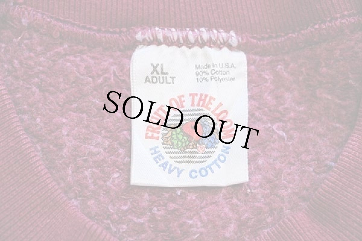 画像5: 90s USA製 IOWA ひび割れプリント スウェット ワインレッド XL (5)