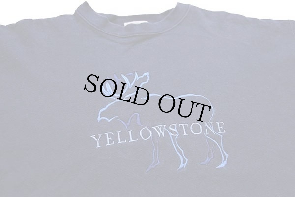 画像3: 90s USA製 YELLOWSTONE ヘラジカ 刺繍 コットン スウェット 紺 L★イエローストーン国立公園 (3)