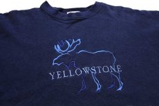 画像3: 90s USA製 YELLOWSTONE ヘラジカ 刺繍 コットン スウェット 紺 L★イエローストーン国立公園 (3)