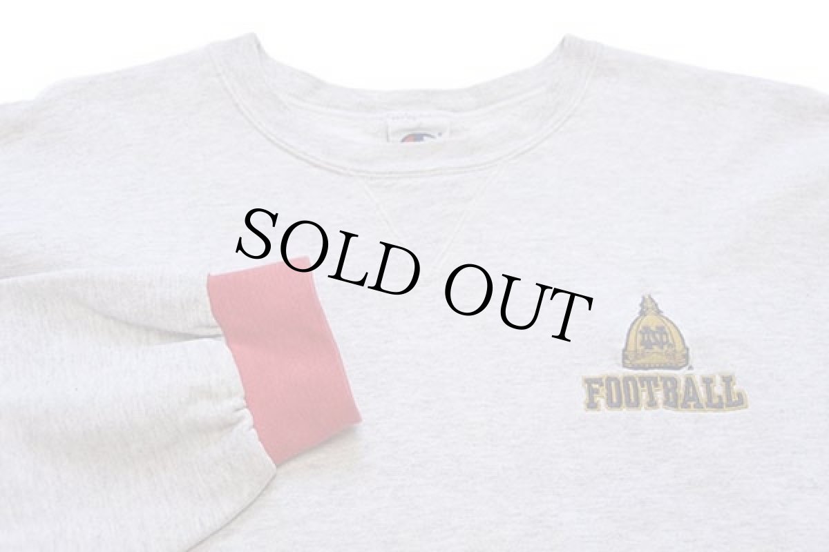 画像3: 90s メキシコ製 Championチャンピオン NOTRE DAME FOOTBALL 前V ツートン スウェット 杢ライトグレー XL (3)