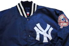 画像3: 90s USA製 STARTERスターター MLB New York Yankees ニューヨーク ヤンキース キルティングライナー ナイロンスタジャン 紺 L (3)