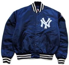 画像1: 90s USA製 STARTERスターター MLB New York Yankees ニューヨーク ヤンキース キルティングライナー ナイロンスタジャン 紺 L (1)