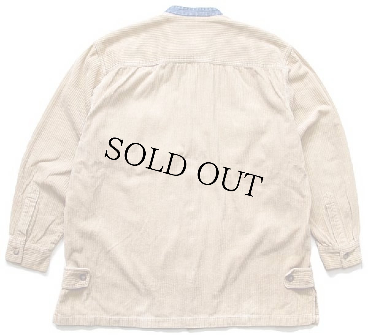 画像2: 90s GUESS JEANS ゲス スタンドカラー コットン 極太畝 コーデュロイ シャツジャケット ベージュ M (2)