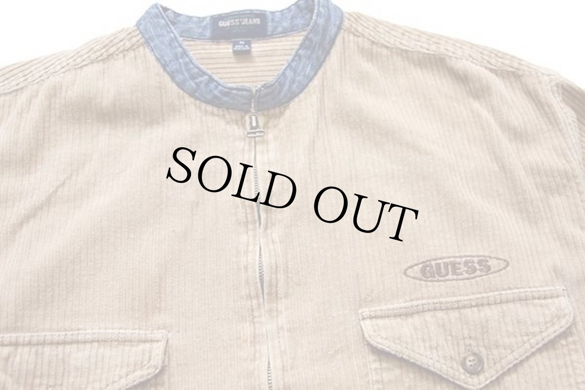 画像3: 90s GUESS JEANS ゲス スタンドカラー コットン 極太畝 コーデュロイ シャツジャケット ベージュ M (3)