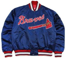 画像1: 90s USA製 STARTERスターター MLB Atlanta Braves キルティングライナー ナイロンスタジャン 紺 XL (1)