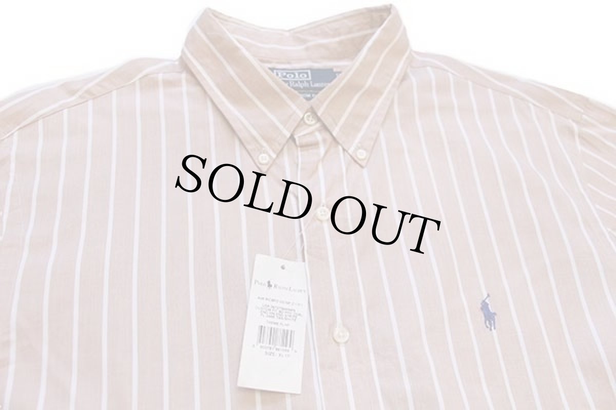 画像4: デッドストック★ポロ ラルフローレン ストライプ ボタンダウン コットンシャツ タン×白 XL (4)