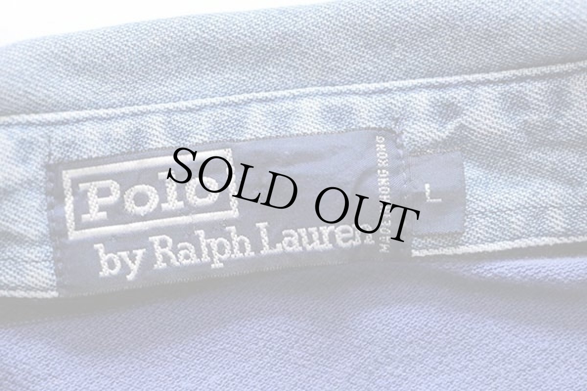 画像4: 90s ポロ ラルフローレン ボーダー コットン 鹿の子 長袖ポロシャツ 青×紺 L (4)