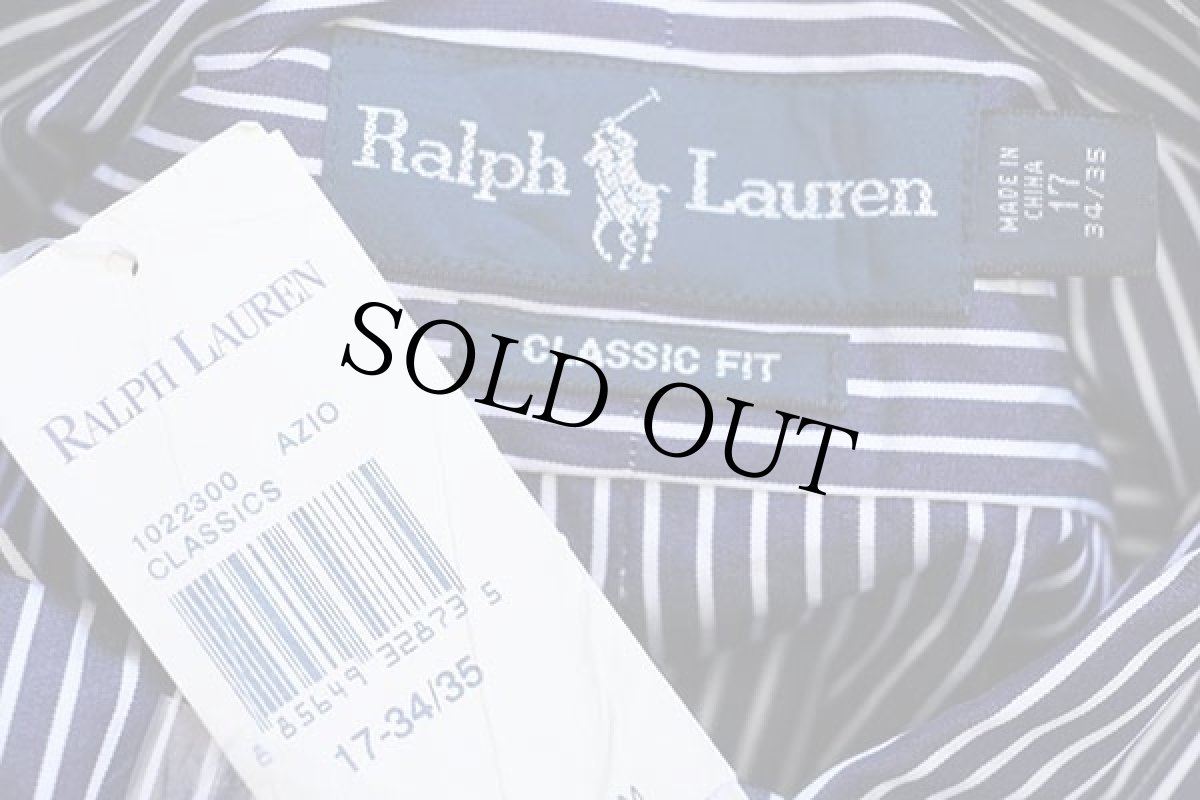 画像5: デッドストック★ラルフローレン ストライプ ボタンダウン コットンシャツ 紺×白17 (5)