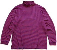 画像1: 90s Brooks Brothersブルックスブラザーズ タートルネック ボーダー カットソー 赤×青 M (1)