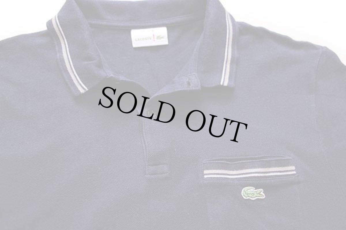 画像3: LACOSTEラコステ ワンポイント ポケット付き コットン 鹿の子 長袖ポロシャツ 紺 6 (3)