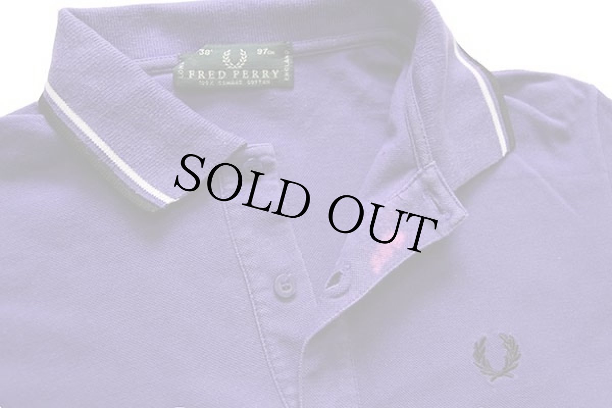 画像3: イタリア製 FRED PERRYフレッドペリー ワンポイント コットン 鹿の子 長袖ポロシャツ 紫 38 (3)