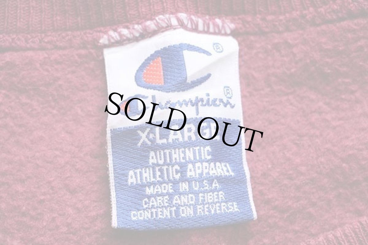 画像4: 90s USA製 Championチャンピオン ワンポイント スクリプト ロゴ刺繍 前V スウェット ワインレッド XL (4)