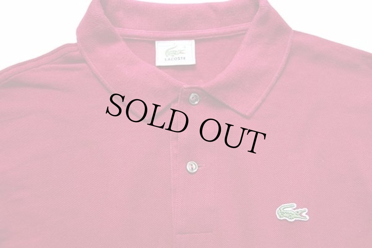 画像2: 80s LACOSTEラコステ ワンポイント コットン 鹿の子 長袖ポロシャツ ワインレッド 6 (2)