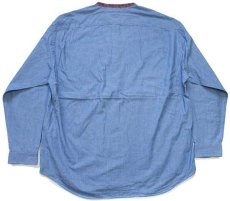 画像2: 90s TOMMY HILFIGERトミーヒルフィガー ワンポイント チェック切り替え バンドカラー コットン シャンブレーシャツ XXL (2)