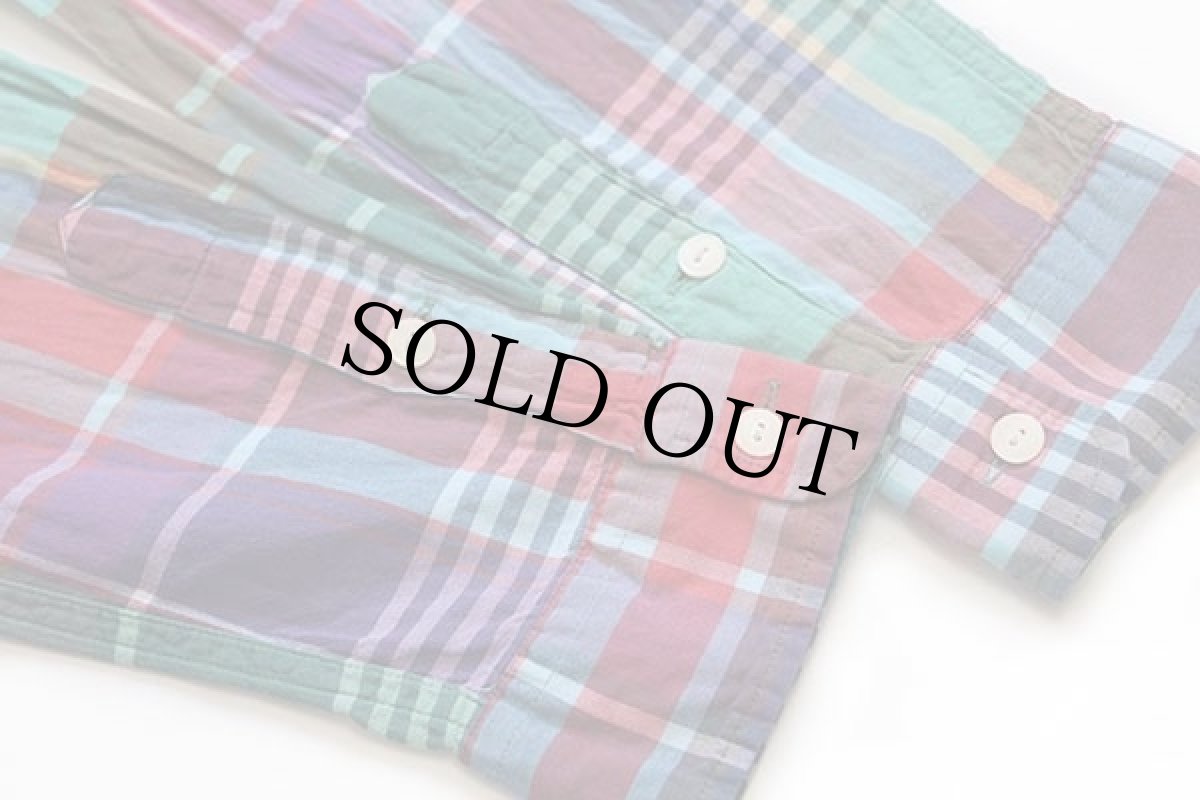 画像5: ラルフローレン マドラスチェック マチ付き 三点留め ボタンダウン コットンシャツ M★インド綿 (5)