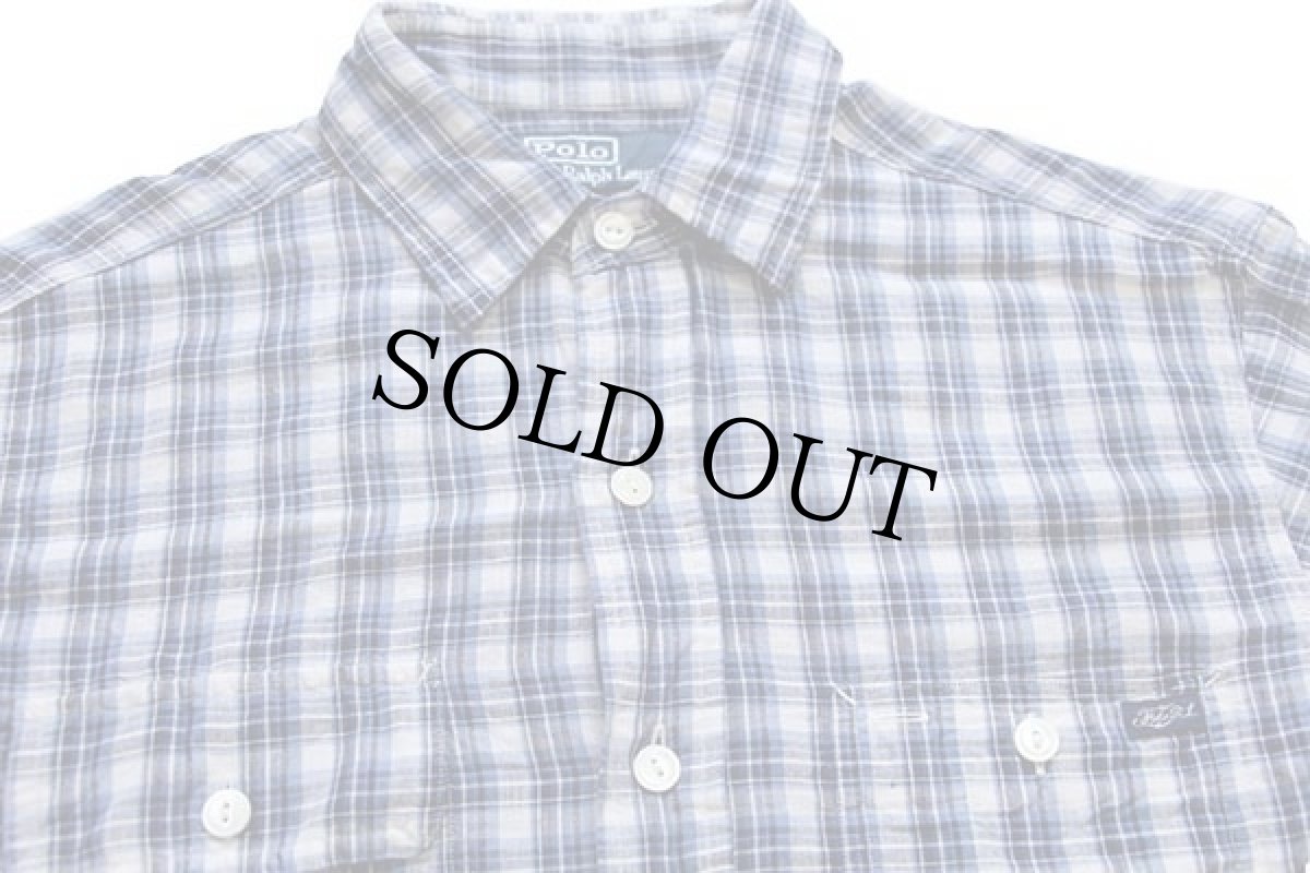 画像3: ポロ ラルフローレン チェック リネン×コットン ワークシャツ S (3)