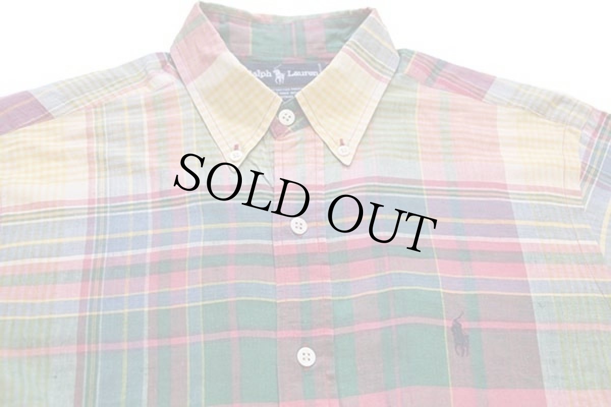 画像3: 90s ラルフローレン マドラスチェック ボタンダウン コットンシャツ L (3)