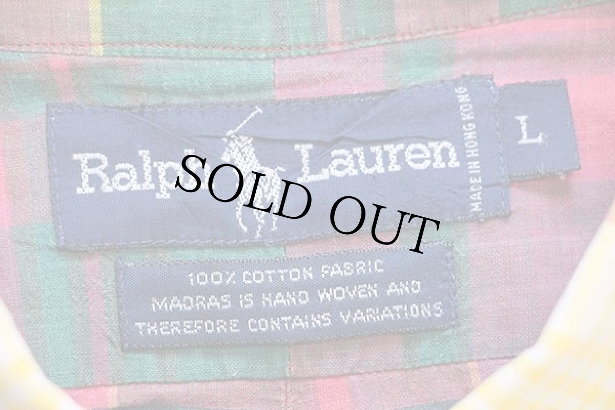 画像4: 90s ラルフローレン マドラスチェック ボタンダウン コットンシャツ L (4)