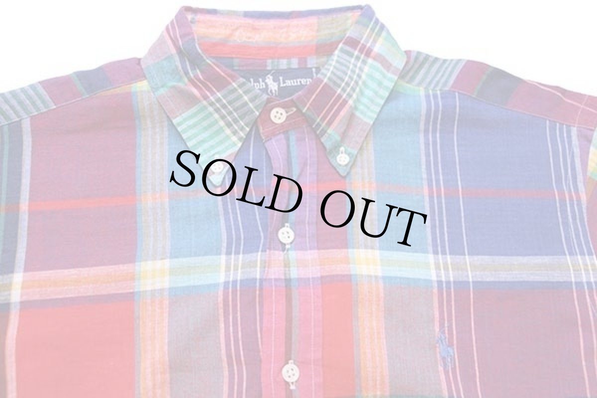 画像3: 90s ラルフローレン マドラスチェック ボタンダウン コットンシャツ M (3)