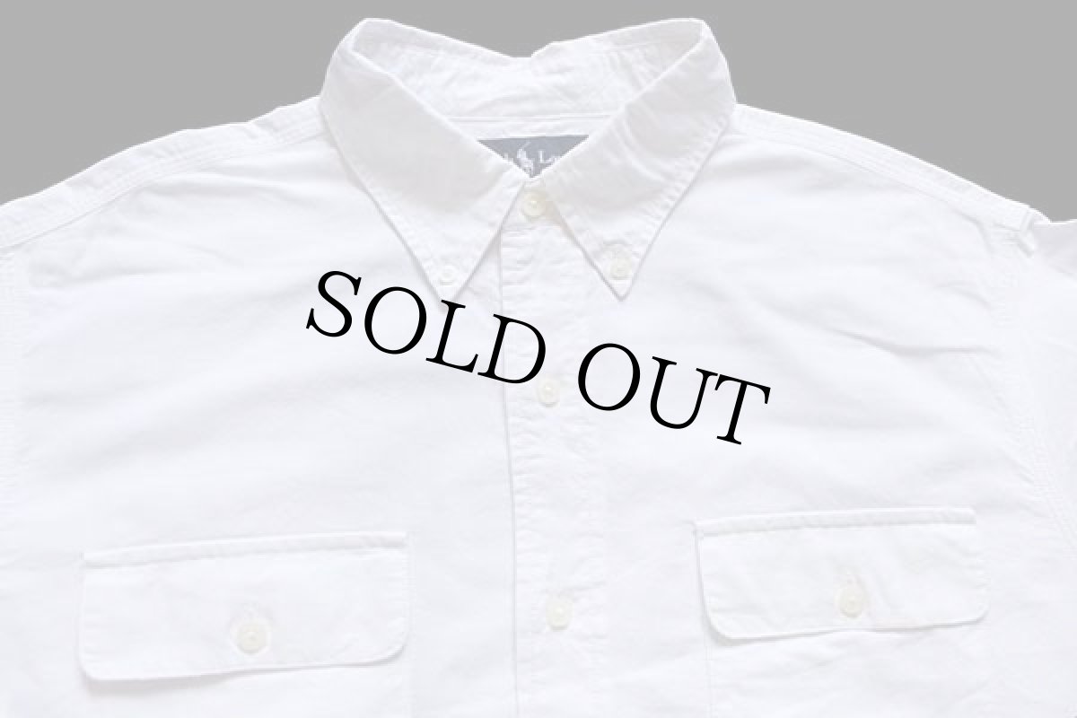 画像3: ラルフローレン マチ付き 三点留め ボタンダウン オックスフォード コットン ワークシャツ 白 L (3)