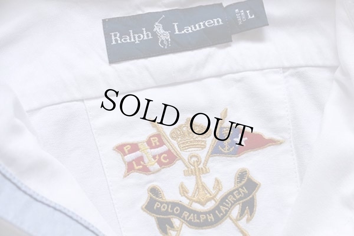 画像5: ラルフローレン マチ付き 三点留め ボタンダウン オックスフォード コットン ワークシャツ 白 L (5)