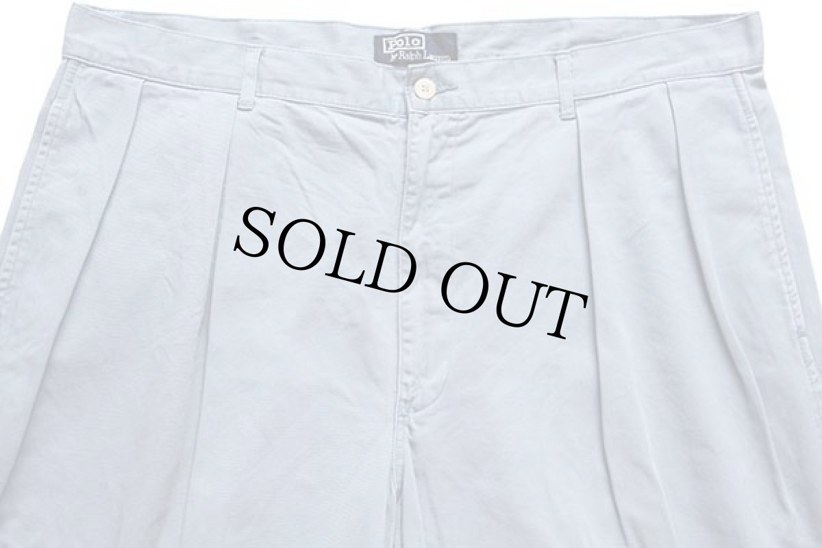画像4: 90s ポロ ラルフローレン ツータック コットン チノパン ライトブルー w38 L30★88 (4)