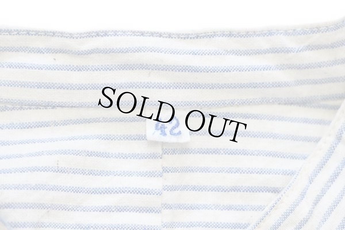 画像5: 50s UNKNOWN ストライプ マチ付き バンドカラー グランパシャツ ナチュラル 42 (5)