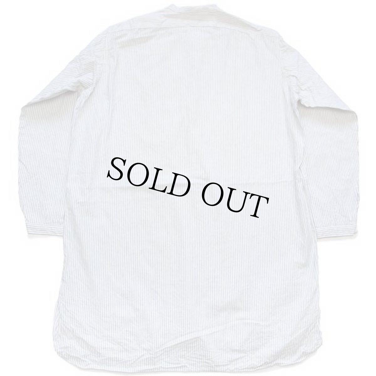 画像2: 50s UNKNOWN ストライプ マチ付き バンドカラー グランパシャツ ナチュラル 42 (2)