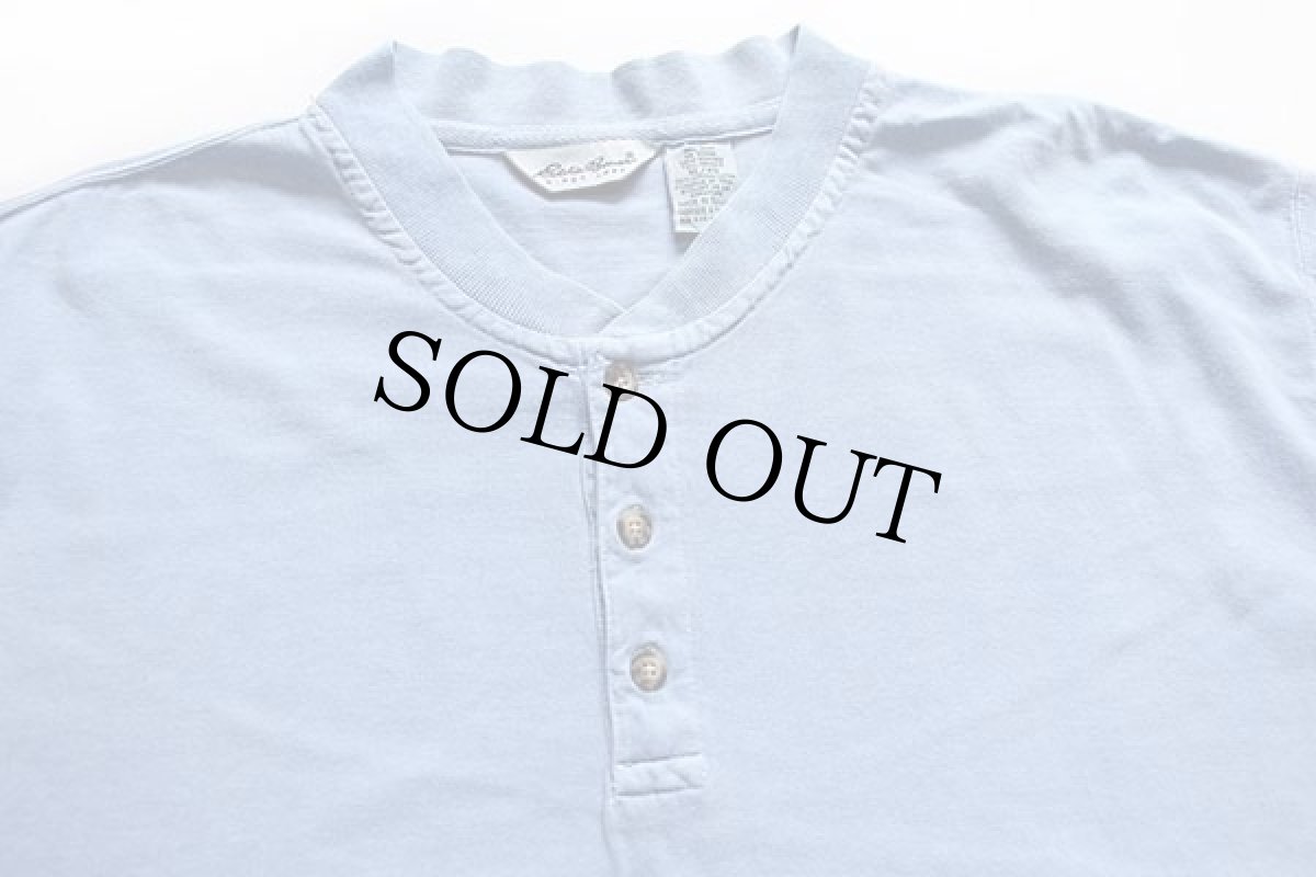 画像3: 90s EddieBauerエディーバウアー 無地 ヘンリーネック コットン 長袖Tシャツ 後染め スカイブルー XL (3)