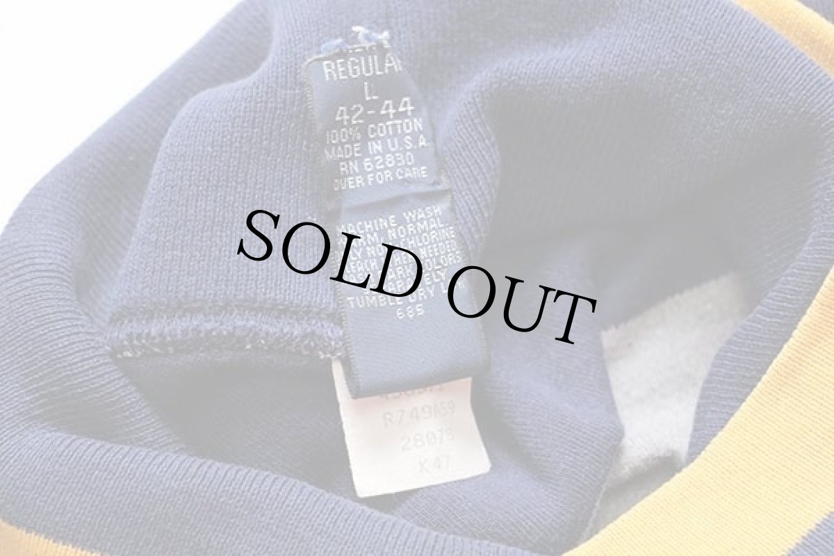 画像4: 90s USA製 LANDS'ENDランズエンド 太ボーダー タートルネック コットン カットソー 紺×グレー L (4)