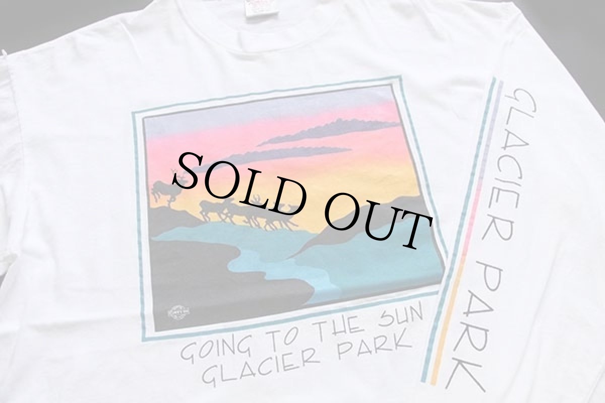 画像3: 80s USA製 GOING TO THE SUN GLACIER PARK アート コットン 長袖Tシャツ 白 XL (3)
