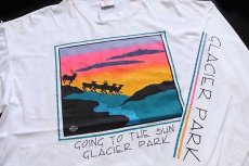 画像3: 80s USA製 GOING TO THE SUN GLACIER PARK アート コットン 長袖Tシャツ 白 XL (3)