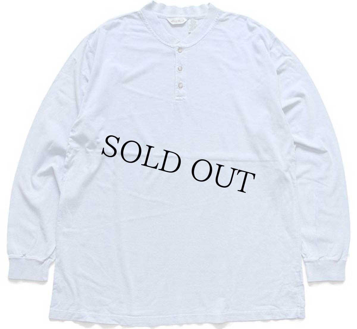 画像1: 90s EddieBauerエディーバウアー 無地 ヘンリーネック コットン 長袖Tシャツ 後染め スカイブルー XL (1)