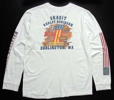 画像2: 00s HARLEY-DAVIDSON ハーレー ダビッドソン SKAGIT 両面プリント コットン ポケット付き 長袖Tシャツ 白 L (2)