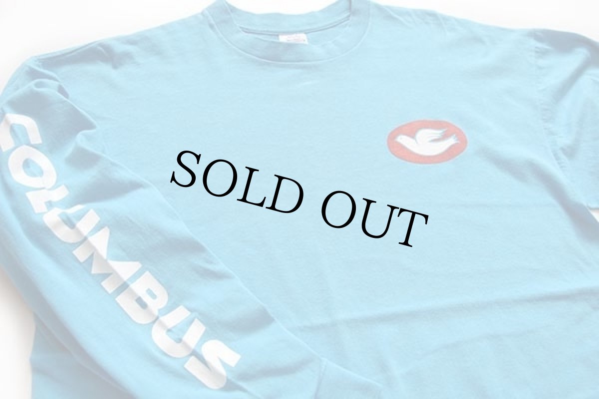 画像3: 80s USA製 COLUMBUS ロゴ コットン 長袖Tシャツ 水色 XL (3)