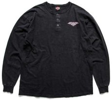 画像1: 00s HARLEY-DAVIDSON ハーレー ダビッドソン DAYTONA 両面プリント ヘンリーネック コットン 長袖Tシャツ 黒 XL (1)